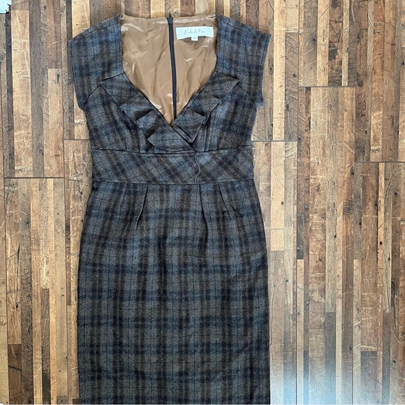 Perla de Pari Vintage Wool Plaid Dress Brown Sz 0 - Picture 14 of 16